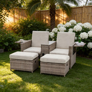 5-Piece Rattan Sofa Set Storage Daybed Set Sun Lounger with Hidden Storage Retractable Side Tray