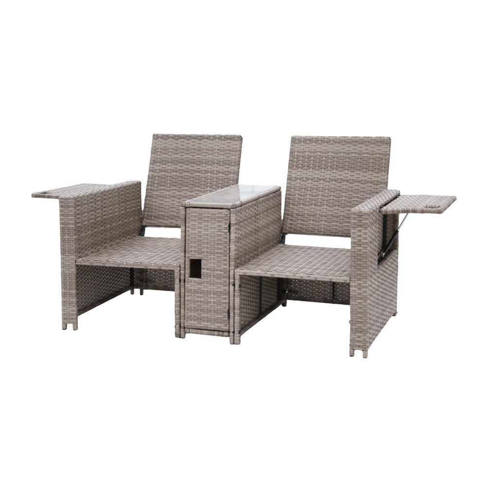 5-Piece Rattan Sofa Set Storage Daybed Set Sun Lounger with Hidden Storage Retractable Side Tray