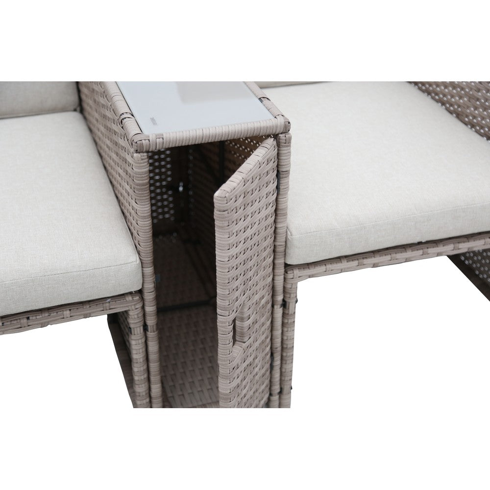 5-Piece Rattan Sofa Set Storage Daybed Set Sun Lounger with Hidden Storage Retractable Side Tray