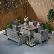 Outdoor Garden 6 Seater Rattan Seater Sofa Set With Lift Up Dining Table