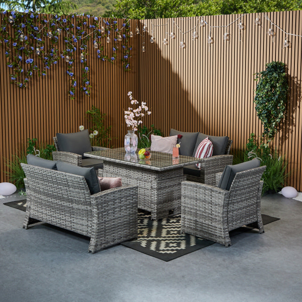 Outdoor Garden 6 Seater Rattan Seater Sofa Set With Lift Up Dining Table