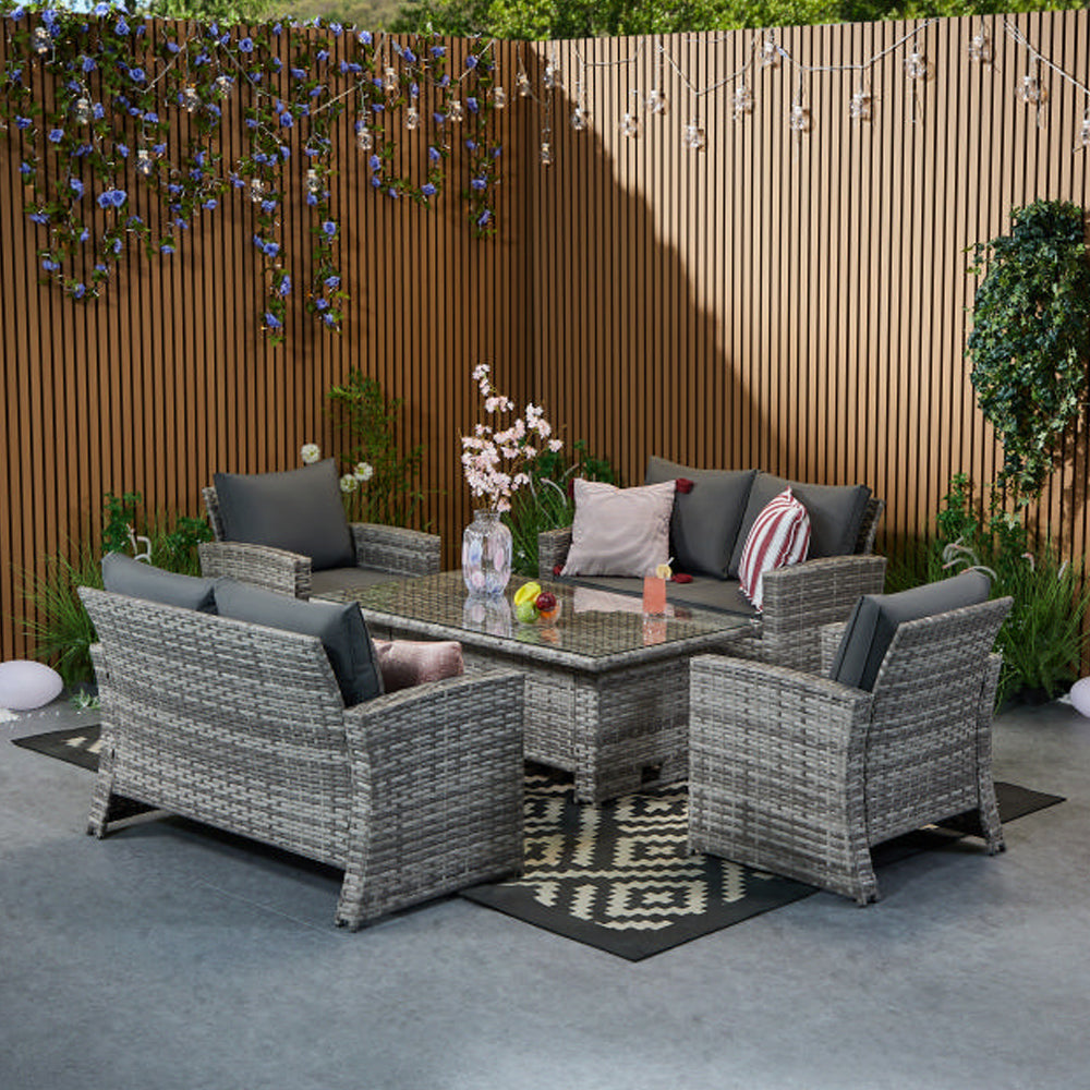 Outdoor Garden 6 Seater Rattan Seater Sofa Set With Lift Up Dining Table