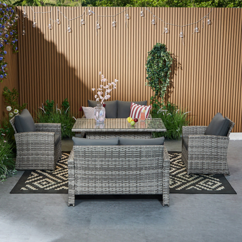 Outdoor Garden 6 Seater Rattan Seater Sofa Set With Lift Up Dining Table
