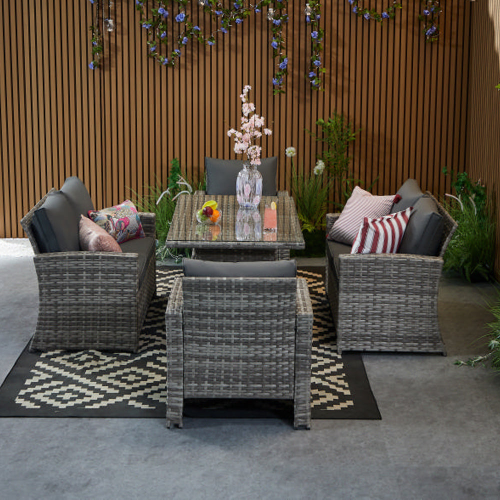 Outdoor Garden 6 Seater Rattan Seater Sofa Set With Lift Up Dining Table