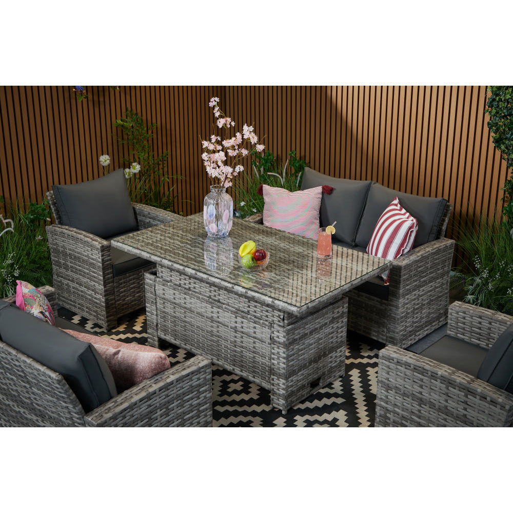 Outdoor Garden 6 Seater Rattan Seater Sofa Set With Lift Up Dining Table
