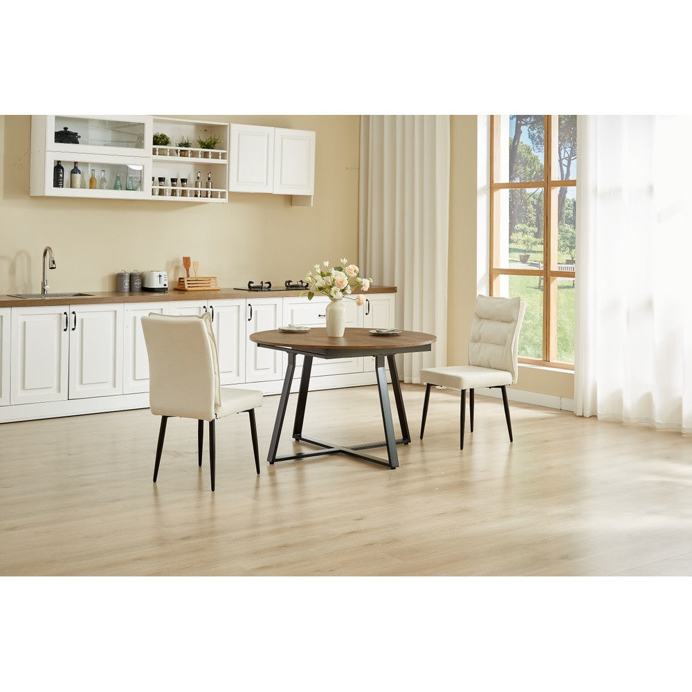 Belluno Industrial Style 160cm Round Extending Dining Table With 2/4 Dining Chairs