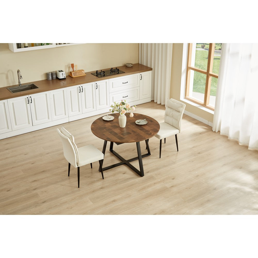 Belluno Industrial Style 160cm Round Extending Dining Table With 2/4 Dining Chairs