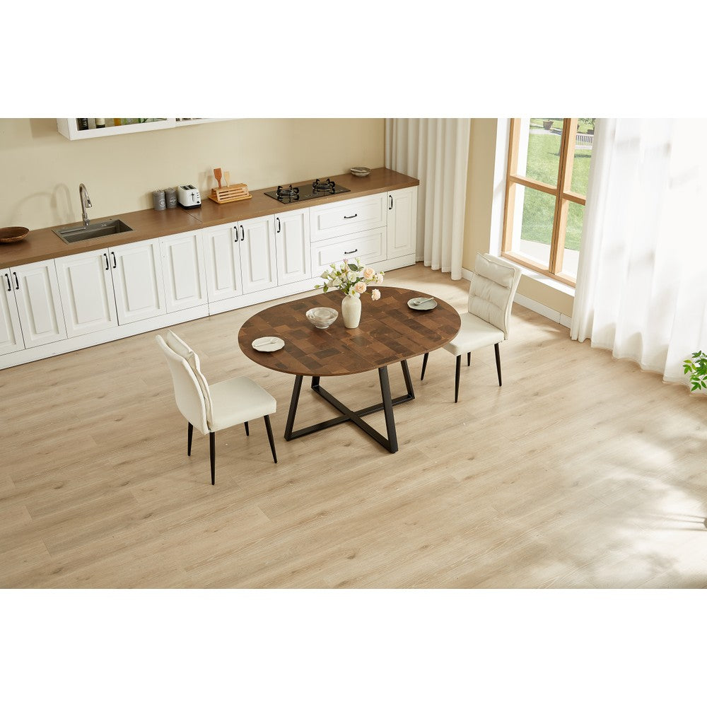 Belluno Industrial Style 160cm Round Extending Dining Table With 2/4 Dining Chairs