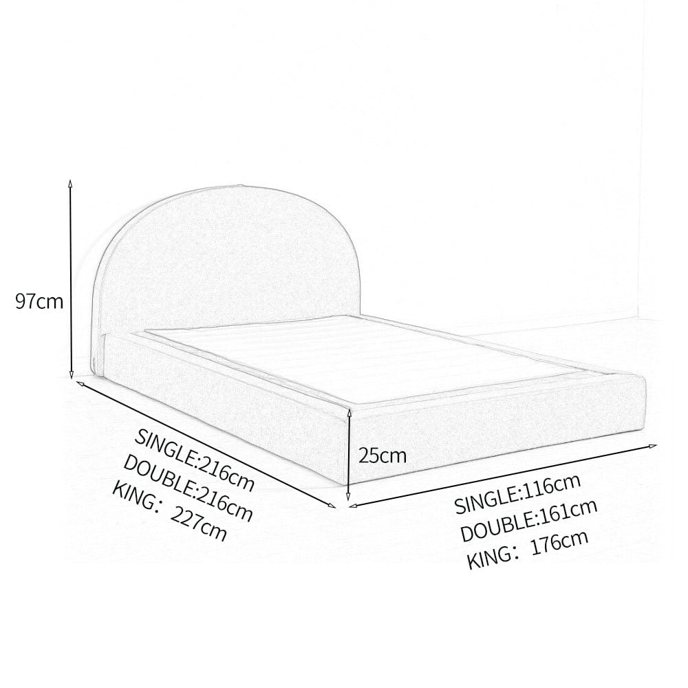 Marshmuff Linen Bed Frame With Curved Headboard King Bed or Double Bed