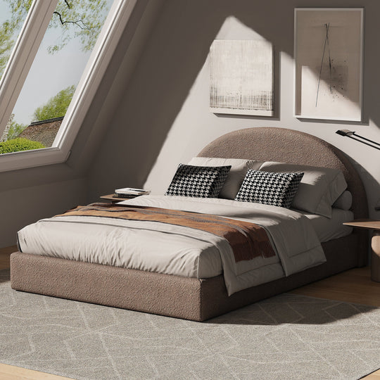Marshmuff Soft Frame Boucle Bed Frame With Curved Headboard King Bed or Double Bed