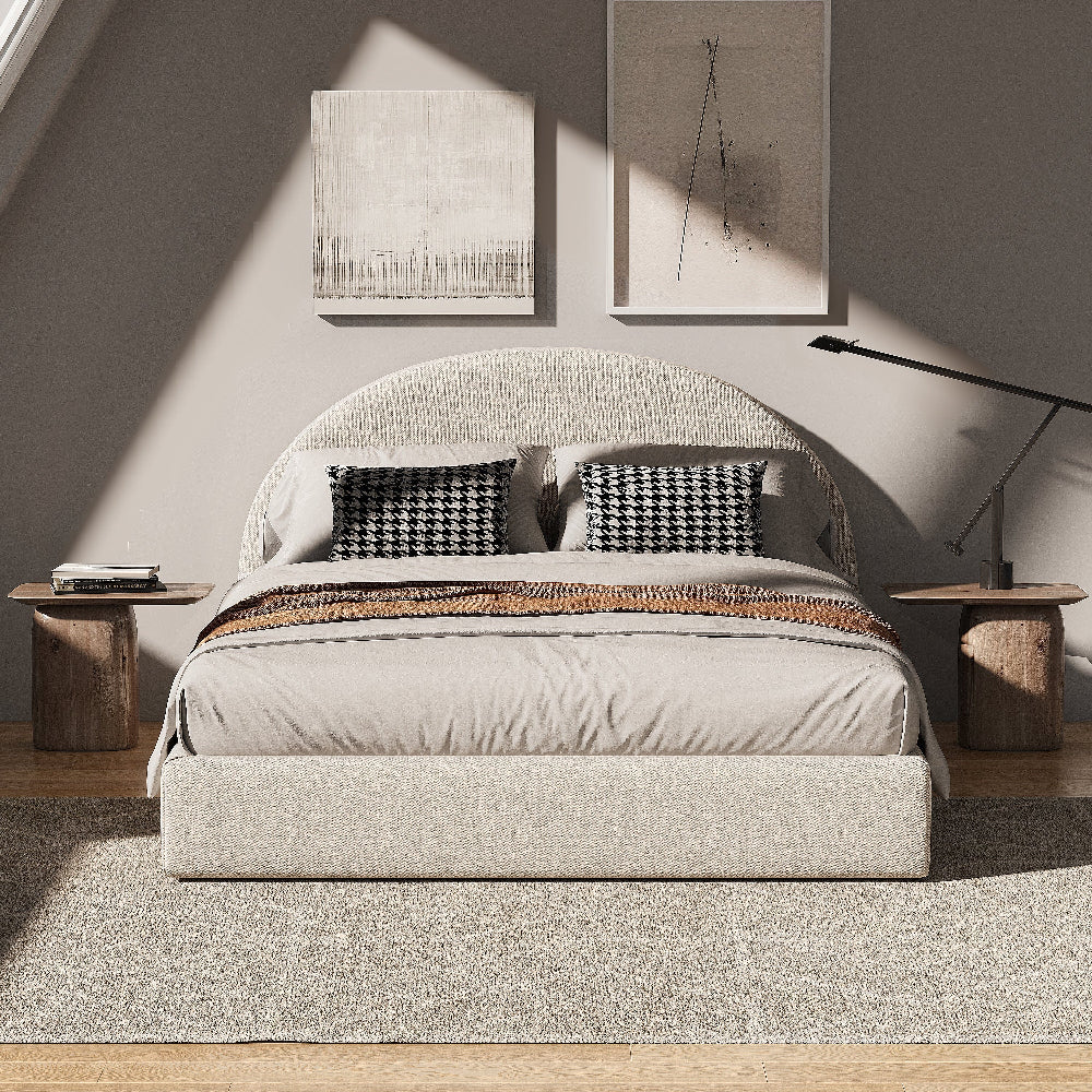 Marshmuff Linen Bed Frame With Curved Headboard King Bed or Double Bed