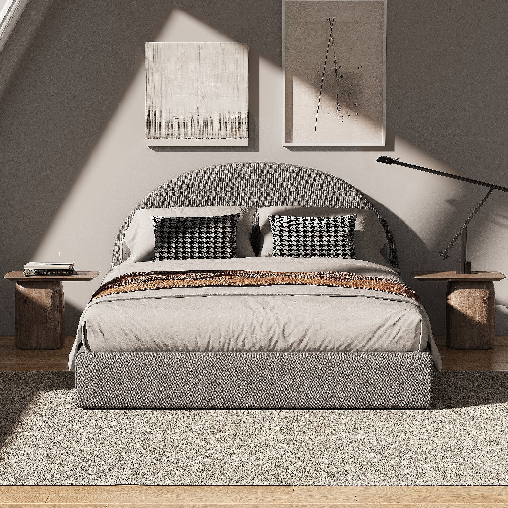 Marshmuff Linen Bed Frame With Curved Headboard King Bed or Double Bed