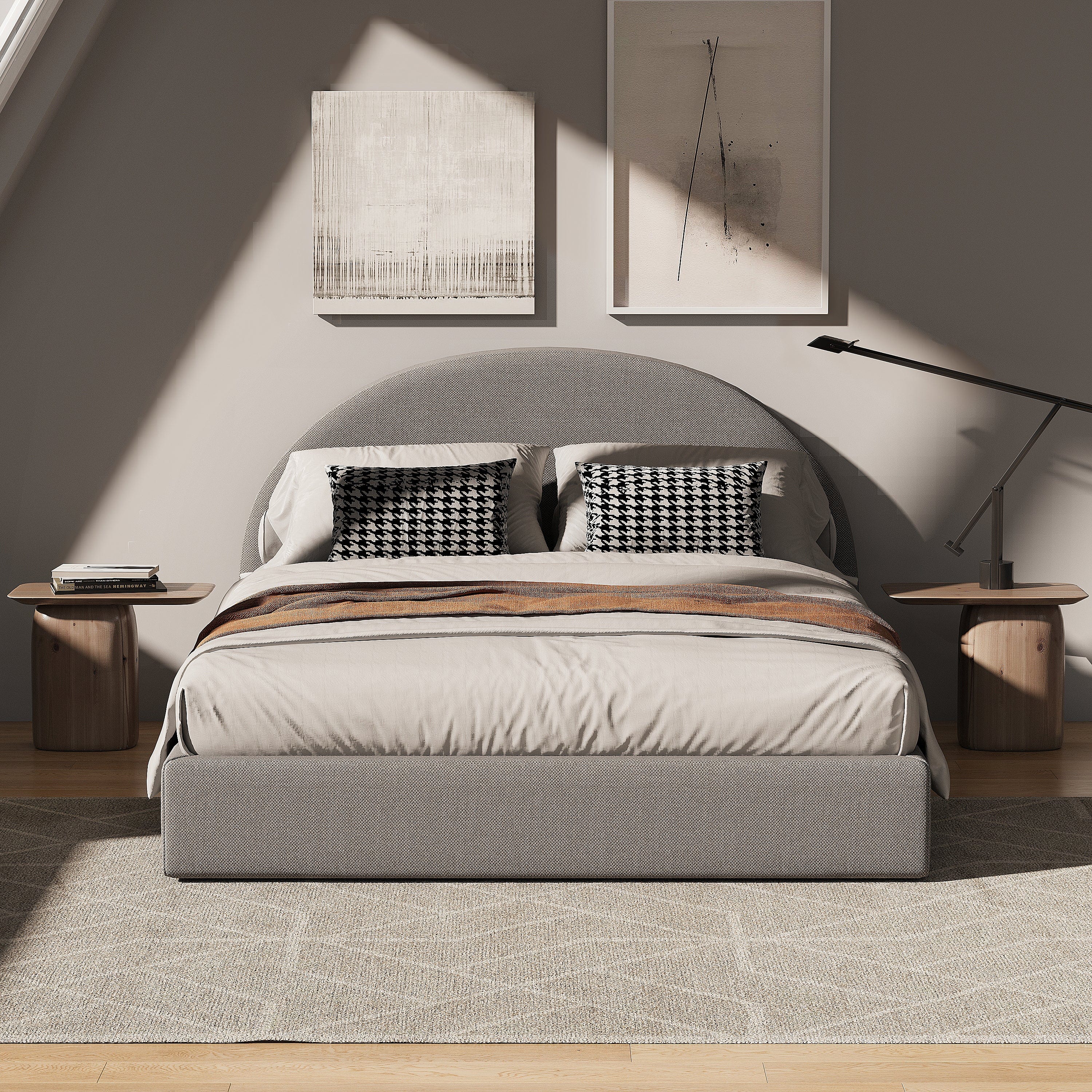 Marshmuff Linen Bed Frame With Curved Headboard King Bed or Double Bed