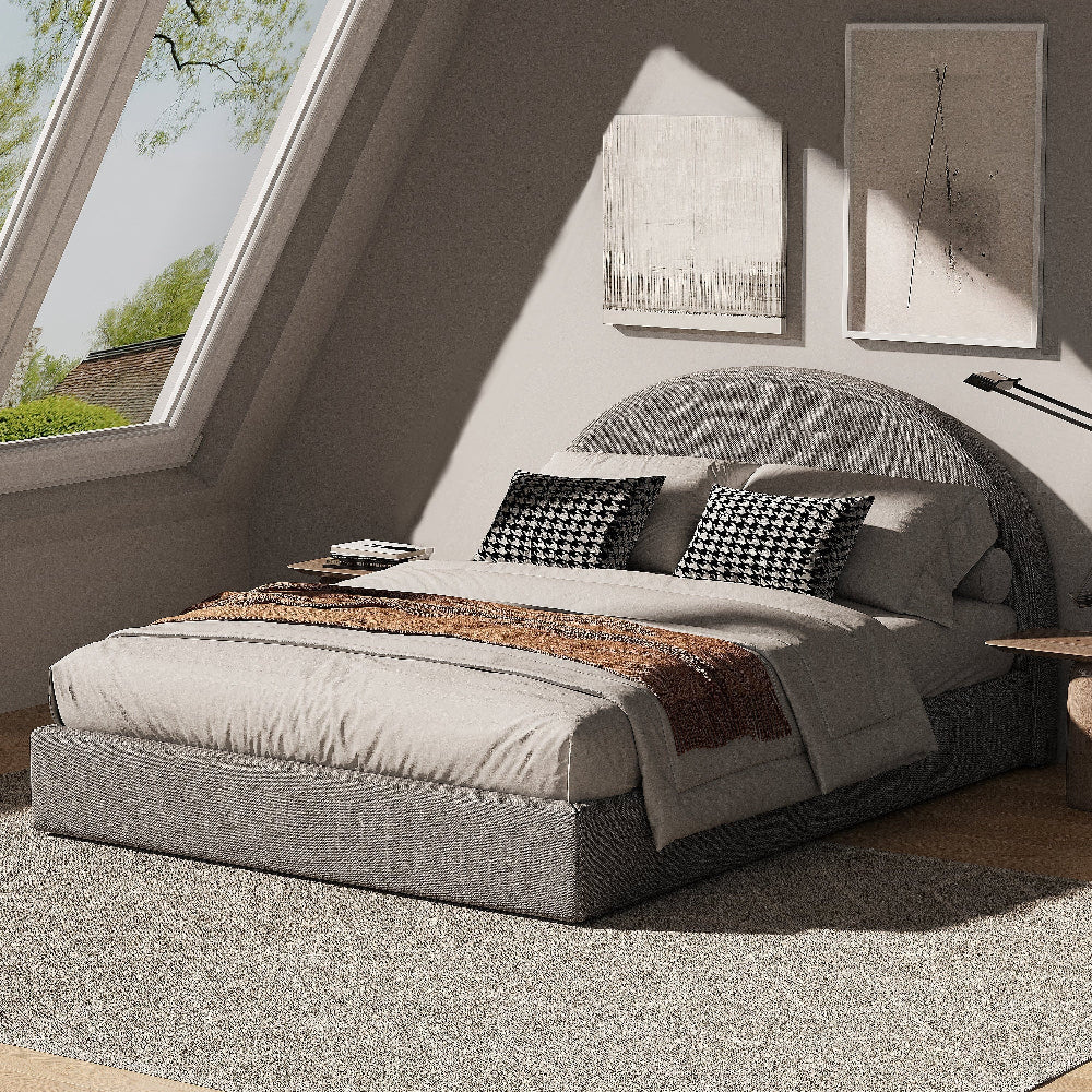 Marshmuff Linen Bed Frame With Curved Headboard King Bed or Double Bed