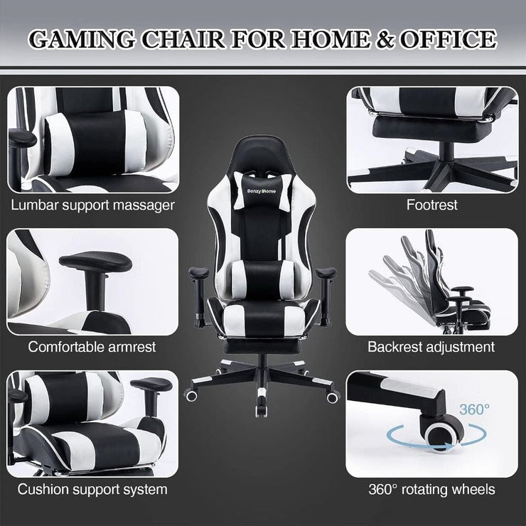 Bonne Faux Leather Recliner Massage Swivel Game Office Chair With Footrest