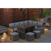 Rosen 9 Seater Rattan Garden Furniture Right Facing Corner Sofa Dining Set In Grey