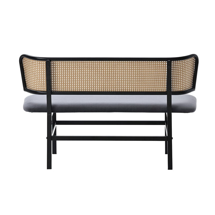 Boho Velvet Dining Bench With Rattan Backrest