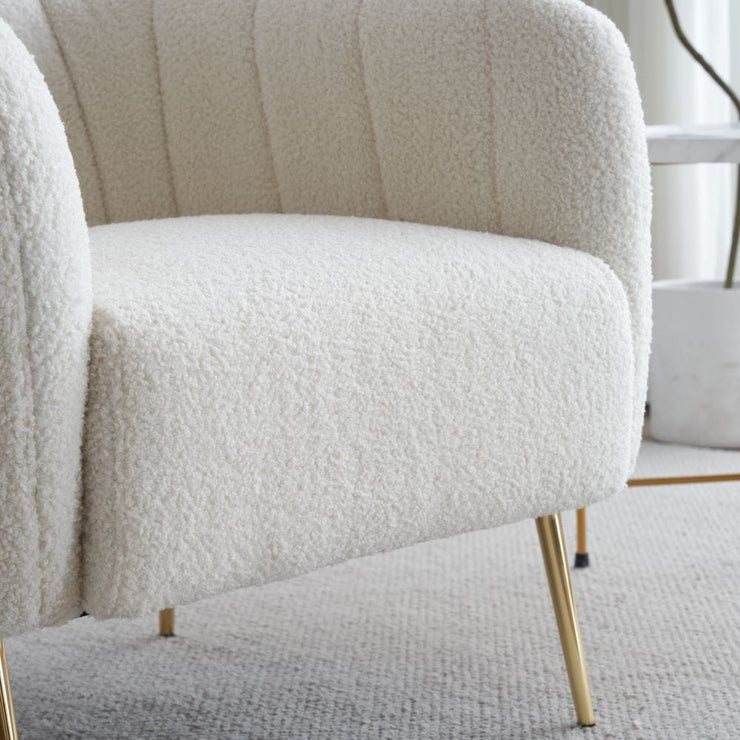 Russell Boucle Armchair Accent chair In White Teddy Fabric