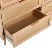 Retro Oak Rattan Chest of Drawer Sideboard Side Cabinet