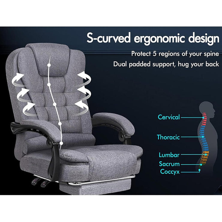 Bonne Grey Ergonomic Recliner Massage Office Chair With Footrest