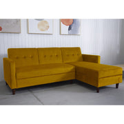 Destin Reversible Mustard Velvet Corner Sofa With Storage Chaise and Ottoman Bench