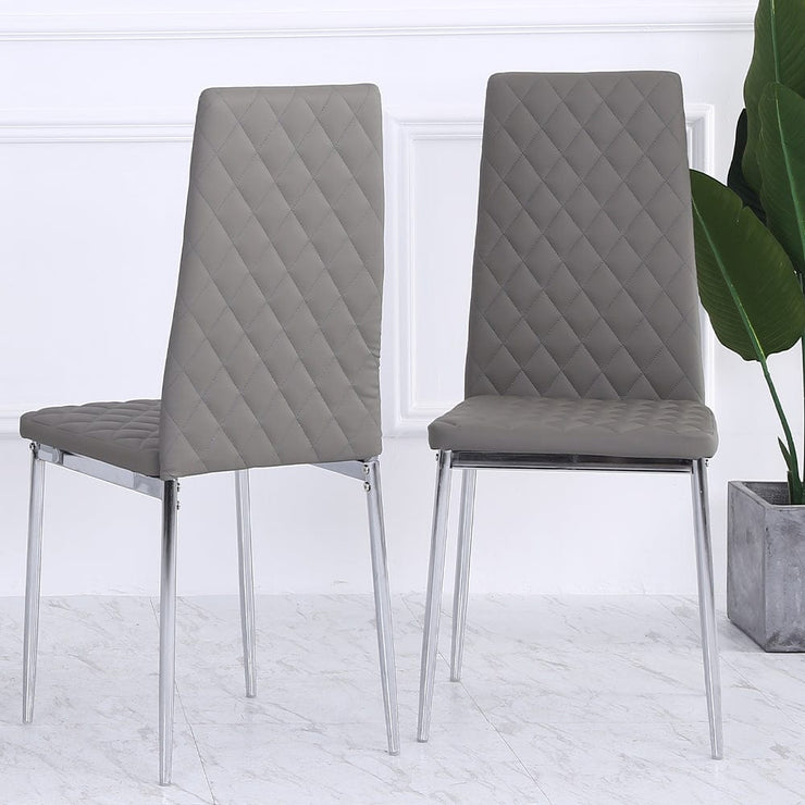 Set Of 2 or 4 Orsa Faux Leather Dining Chairs With Chrome Legs In Grey