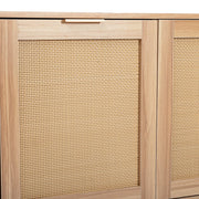 Retro Oak Rattan 3 Door Sideboard Side Cabinet