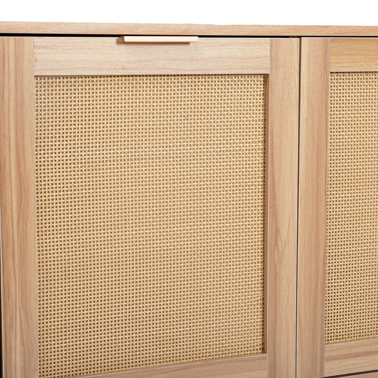 Retro Oak Rattan 3 Door Sideboard Side Cabinet