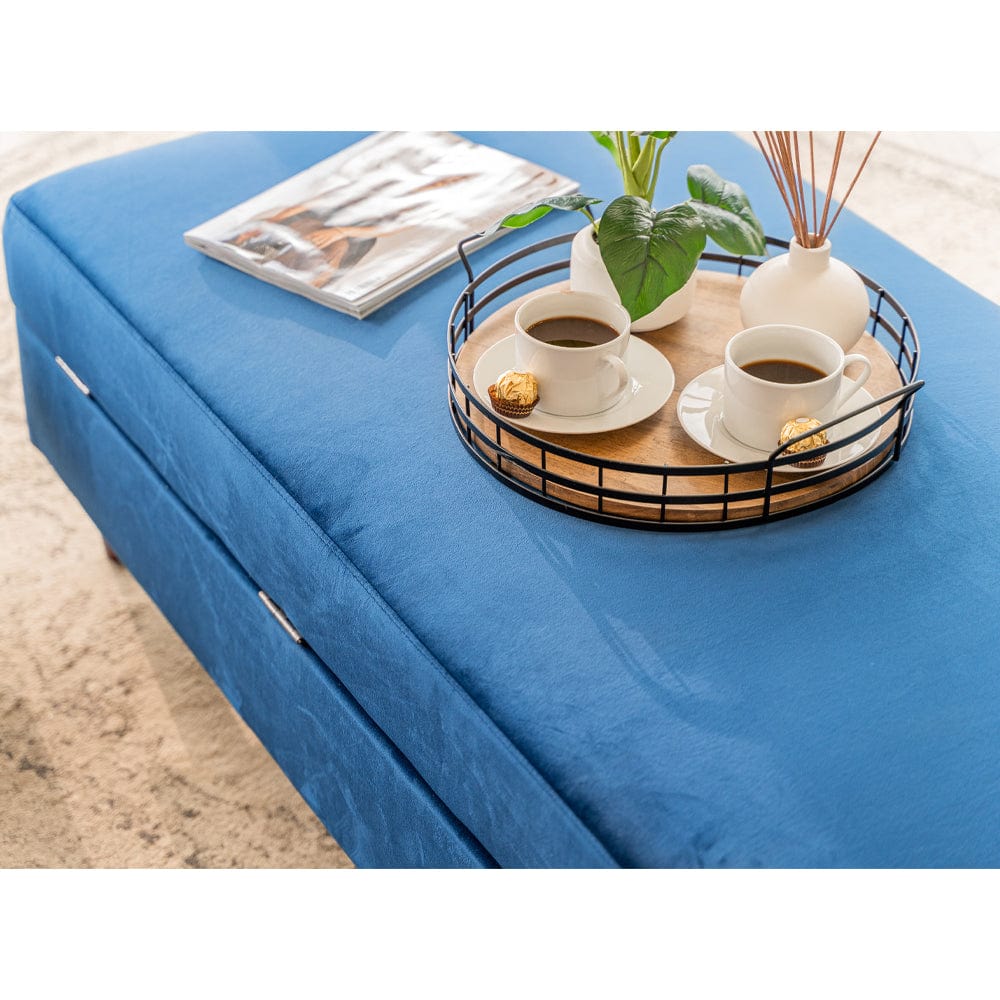 Blue ottoman store coffee table