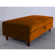 Destin Reversible Orange Velvet Corner Sofa With Storage Chaise and Ottoman Bench