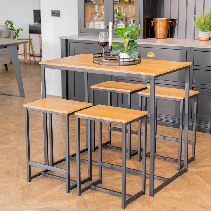 Belluno Industrial Style Bar Table Set with 4 Stools