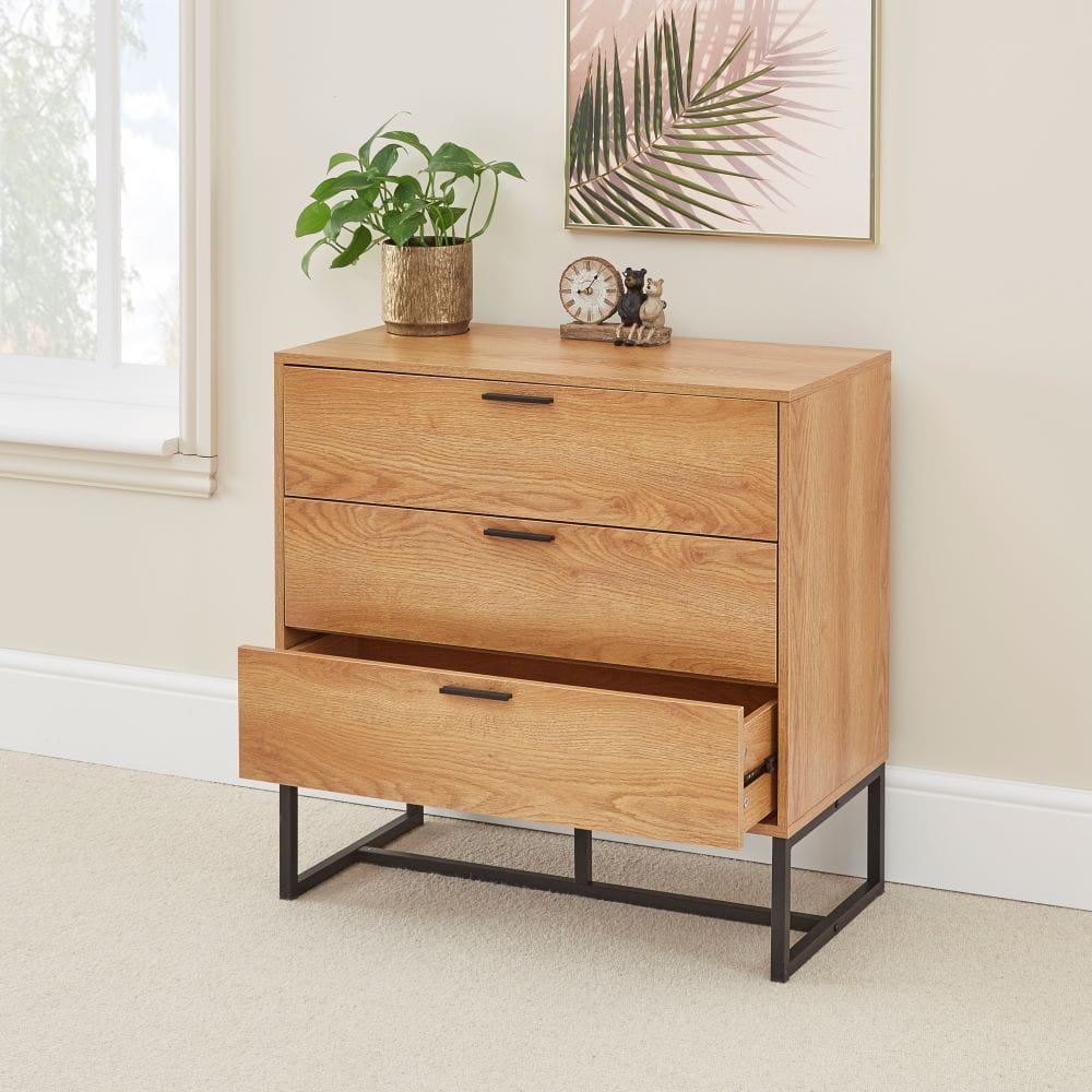 Belluno Industrial Style 3 Piece Bedroom Set With Chest and 2 Bedside Tables
