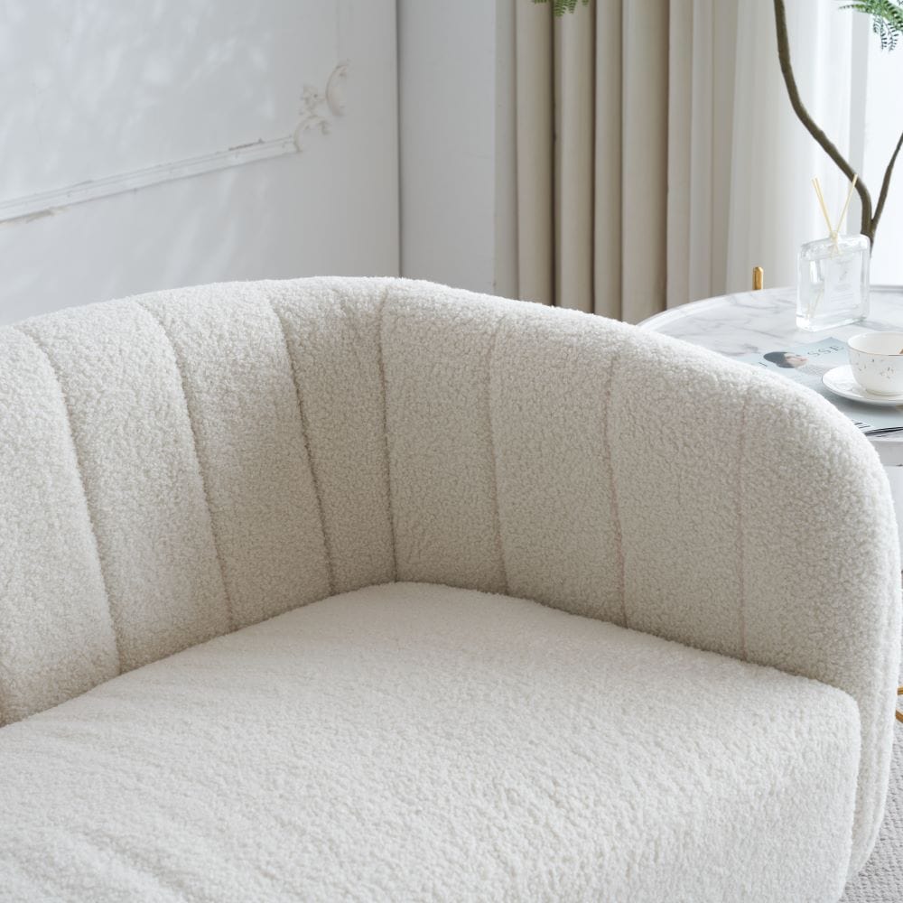 Russell Boucle Two Seater Sofa In White Teddy Fabric