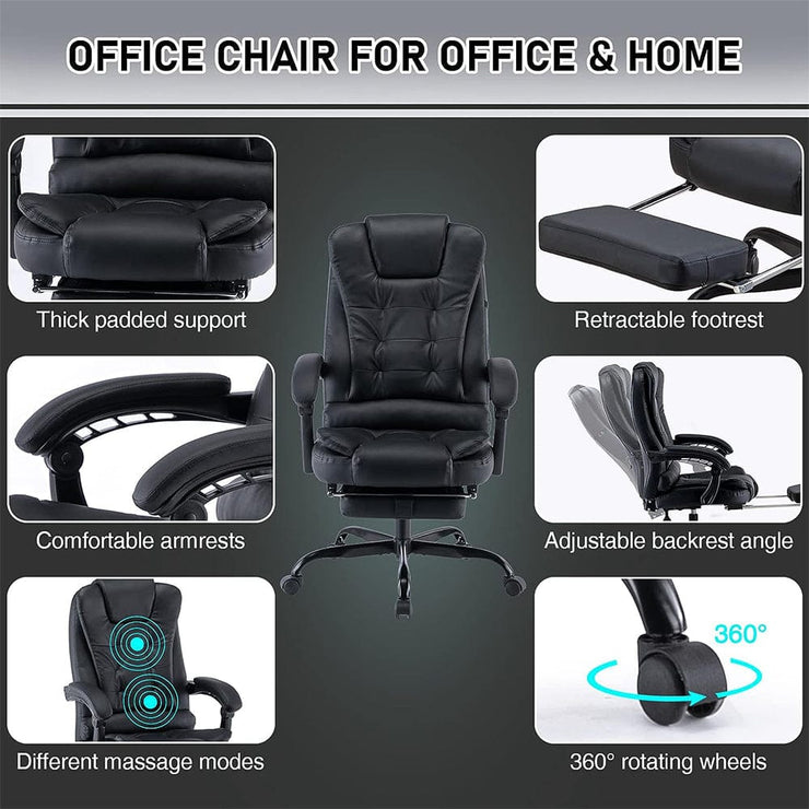 Bonne Grey Ergonomic Recliner Massage Office Chair With Footrest