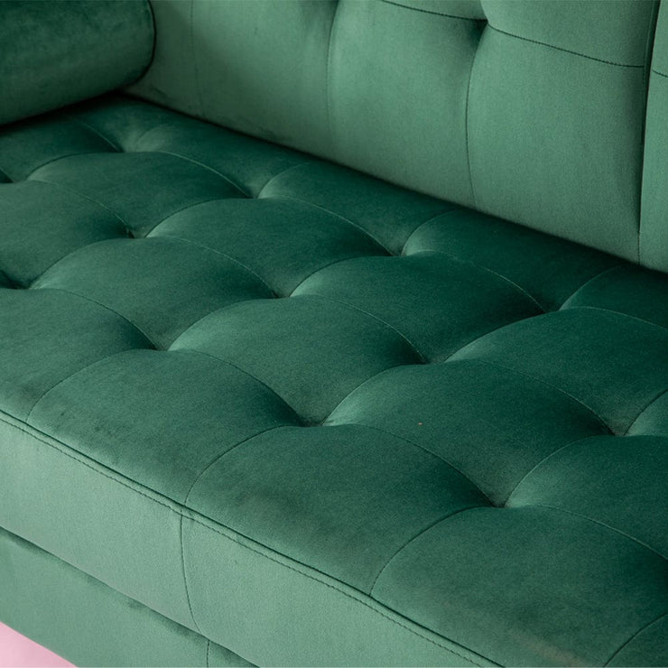 Avery Chaise End Velvet Corner Sofa In Green