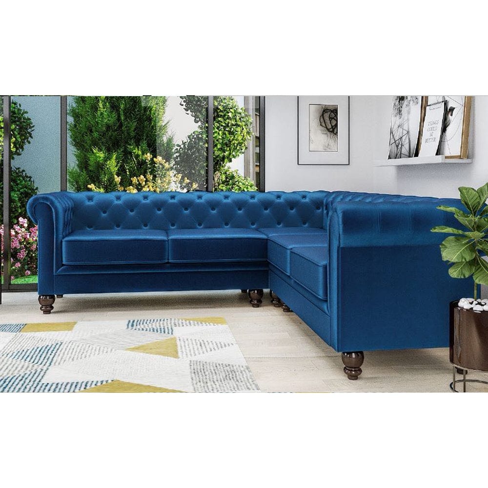 Blue velvet chesterfield corner sofa discount