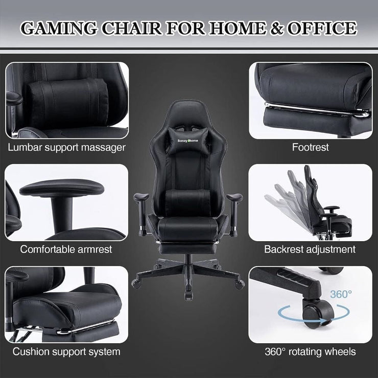 Bonne Faux Leather Recliner Massage Swivel Game Office Chair With Footrest