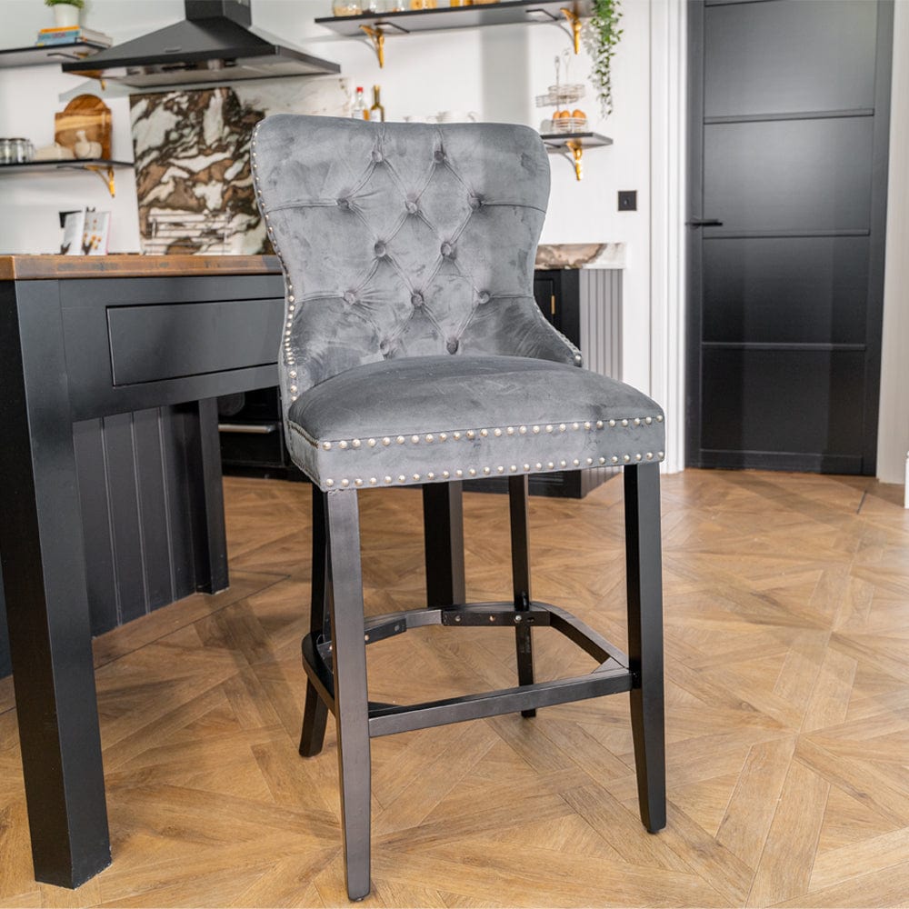 Avers Velvet Button Back Bar Stool Bar Chair