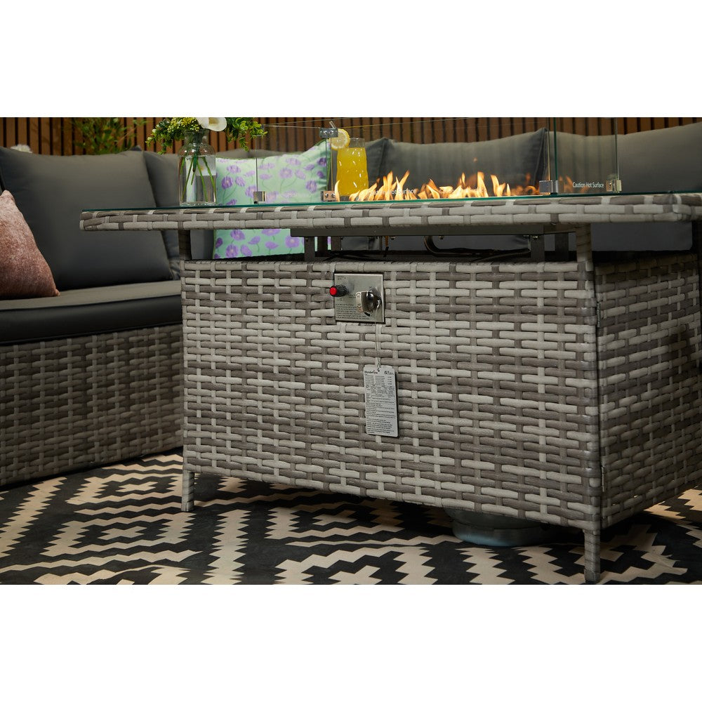 Rosen 9 Seater Rattan Garden Furniture Corner Sofa Fire Pit Set with Armchair and Stools