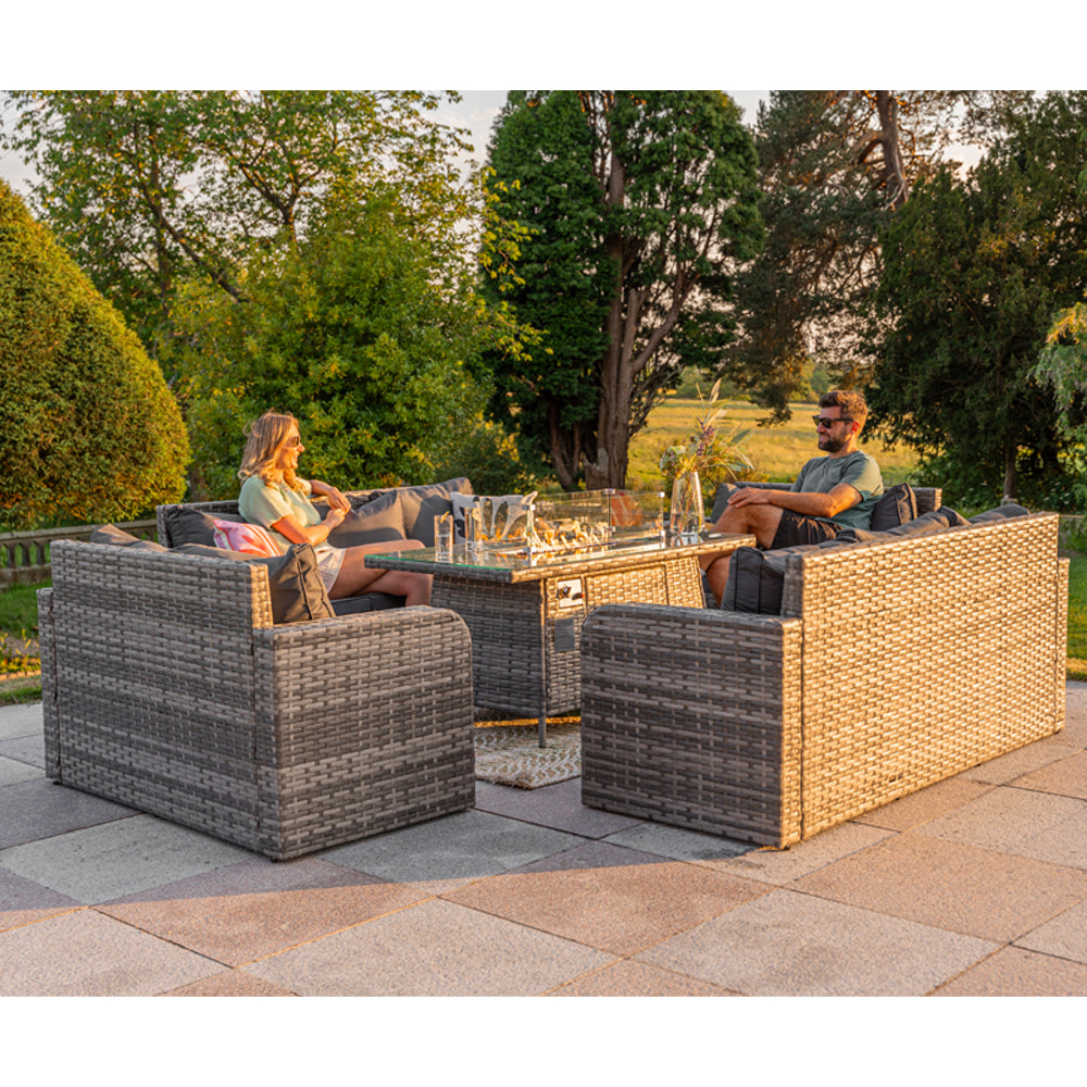 Lotus Outdoor 10 Seater Rattan Garden Sofa with Fire Pit Table Set