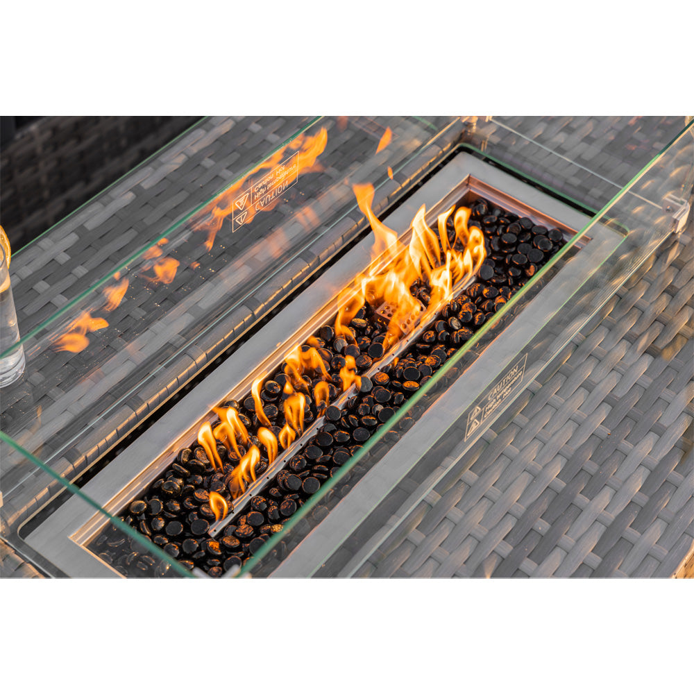 Lotus Outdoor 10 Seater Rattan Garden Sofa with Fire Pit Table Set