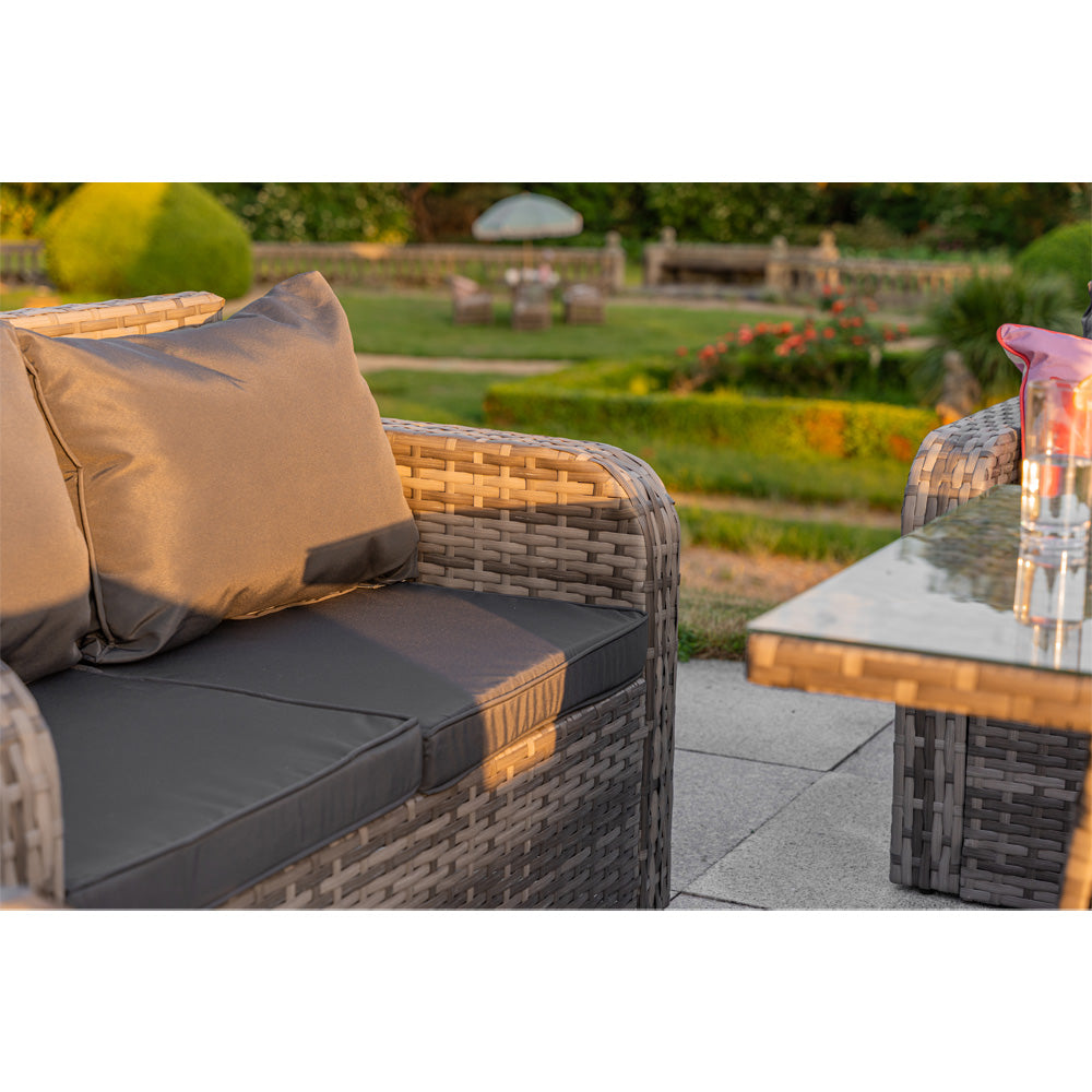 Lotus Outdoor 10 Seater Rattan Garden Sofa with Fire Pit Table Set