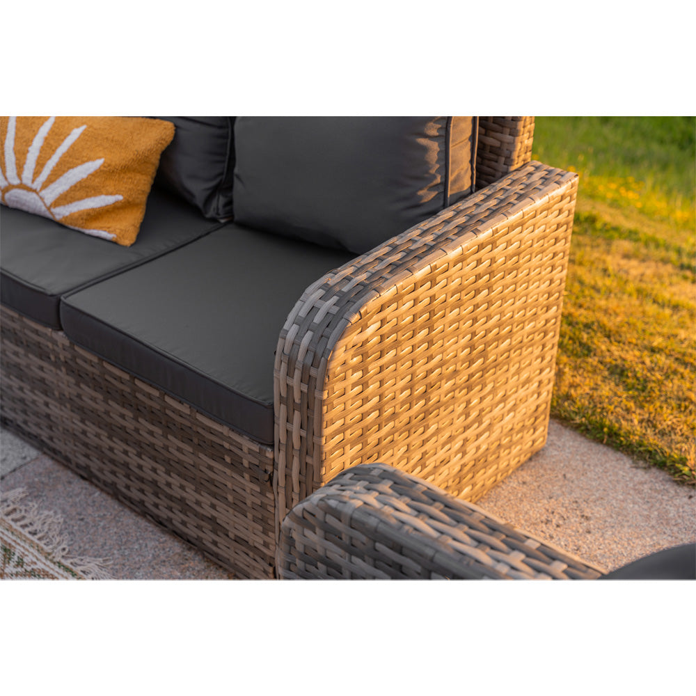 Lotus Outdoor 10 Seater Rattan Garden Sofa with Fire Pit Table Set