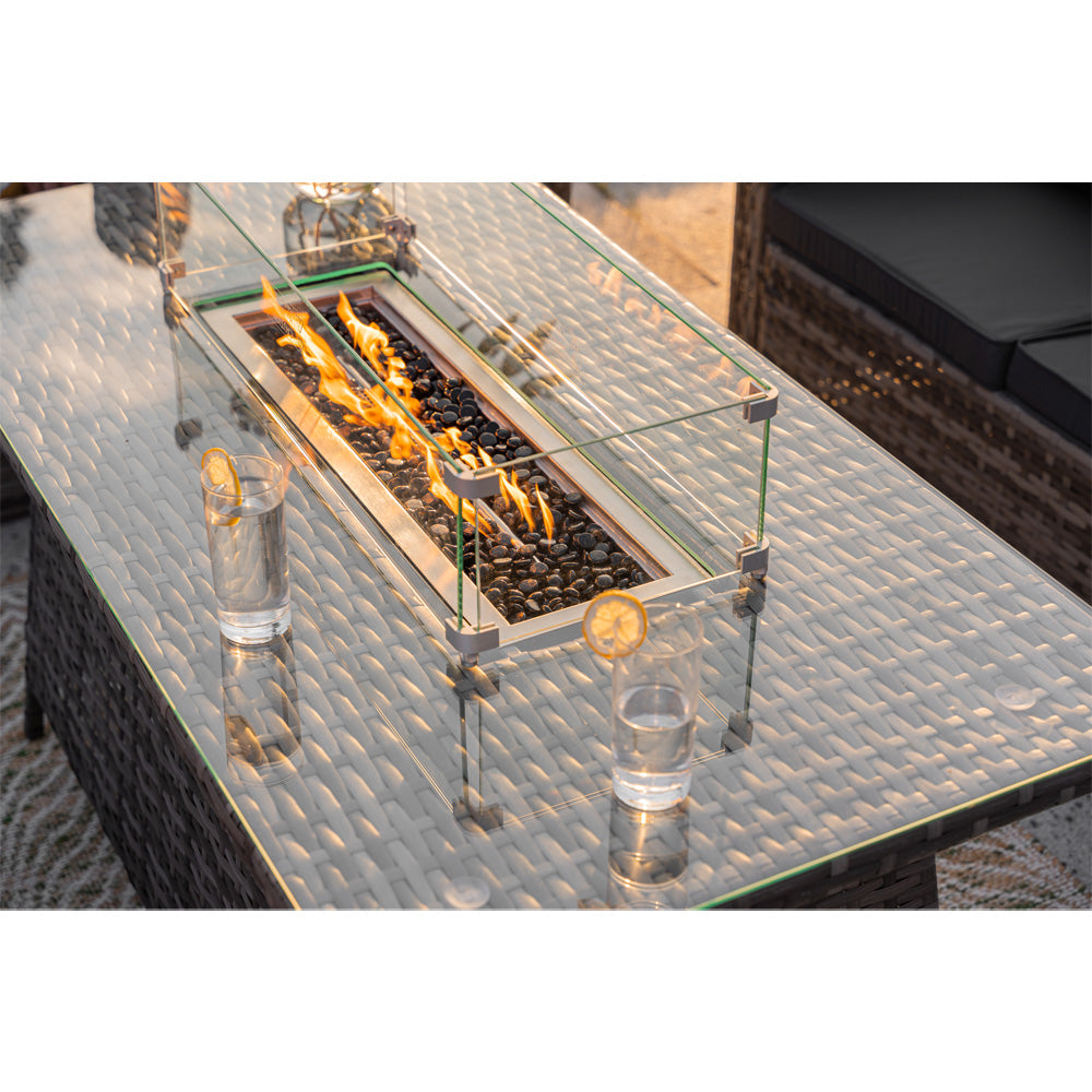 Lotus Outdoor 10 Seater Rattan Garden Sofa with Fire Pit Table Set