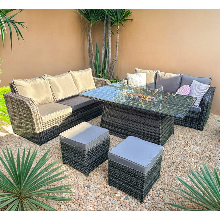 Lotus Outdoor 8 Seater Rattan Garden Sofa with Fire Pit Or Lift Up Table Set