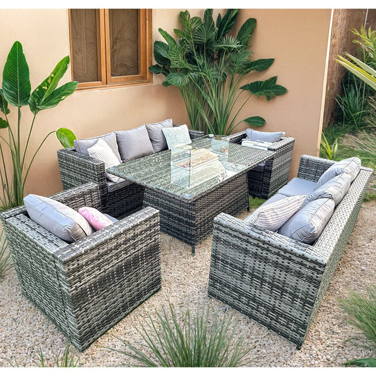 Vancouver 8 Seater Rattan Garden Furniture Sofa Fire Pit Set