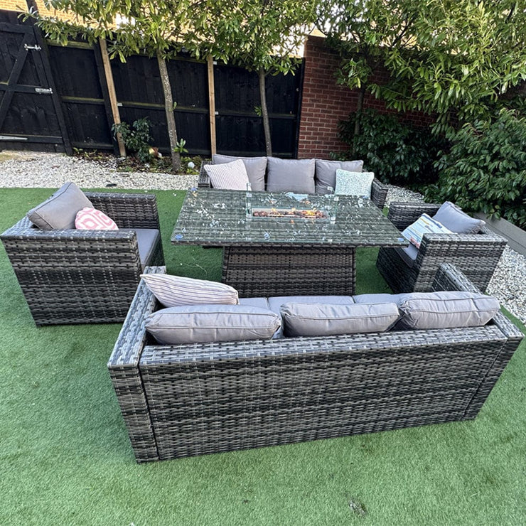 Vancouver 8 Seater Rattan Garden Furniture Sofa Fire Pit Set