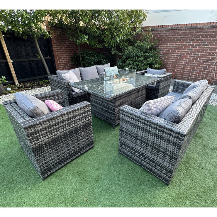 Vancouver 8 Seater Rattan Garden Furniture Sofa Fire Pit Set