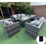 Vancouver 8 Seater Rattan Garden Furniture Sofa Fire Pit
