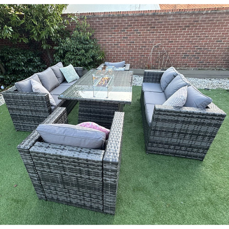 Vancouver 8 Seater Rattan Garden Furniture Sofa Fire Pit Set